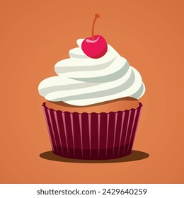 cupcake con crema y cereza ilustración