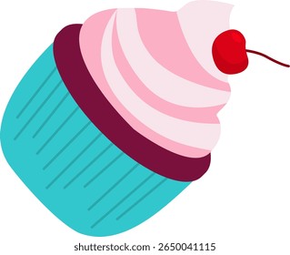 Cupcake with Cream and Cherry on Top