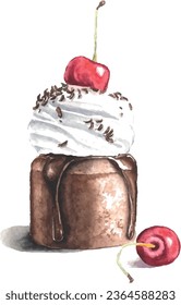 Cupcake with cream, chocolate and cherry