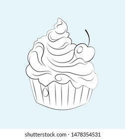 cupcake with the cream decorated with cherry, Coloring book