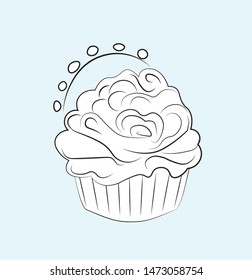cupcake with the cream decorated with star, Coloring book