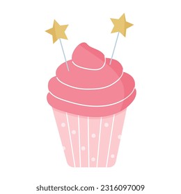 Cupcake with cream, decorated with a star. Vector illustration.