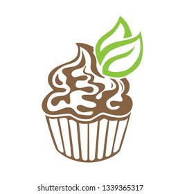 cupcake with cream and green leaves,  vector