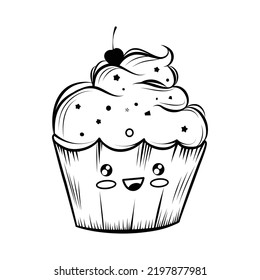 cupcake with cream hand drawn.