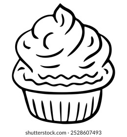 cupcake com ilustração de contorno desenhado à mão creme