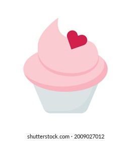 Cupcake with cream and heart. Icon. For decoration of postcards, prints, design. For celebration, birthday.
Vector.