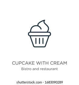 Cupcake with cream icon. Thin linear cupcake with cream outline icon isolated on white background from bistro and restaurant collection. Line vector sign, symbol for web and mobile