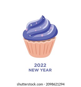 Cupcake with cream illustration in simple cartoon style