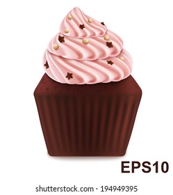 Cupcake with cream isolated on white. Vector illustration