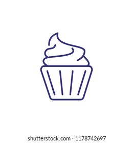 Cupcake with cream line icon. Sweet food, dessert, bakery. Restaurant concept. Vector illustration can be used for topics like food, unhealthy eating, confectionary