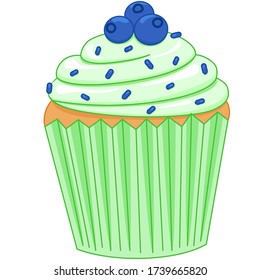 Cupcake with cream and 
pastry topping. Sweet cake with berries. Design for decor, cards, print, web, poster, banner. Isolated on white background. Vector stock illustration.