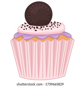 Cupcake with cream and 
pastry topping. Sweet cake. Design for decor, cards, print, web, poster, banner. Isolated on white background. Vector stock illustration.