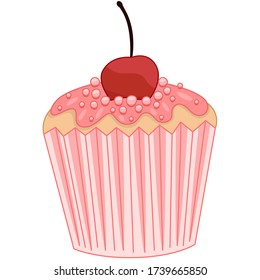 Cupcake with cream and 
pastry topping. Sweet cake. Design for decor, cards, print, web, poster, banner. Isolated on white background. Vector stock illustration.