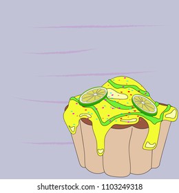 cupcake with cream and strawberries on a colorful abstract background