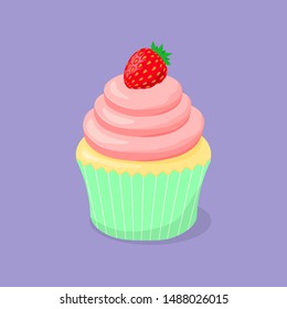 Cupcake with cream and strawberry