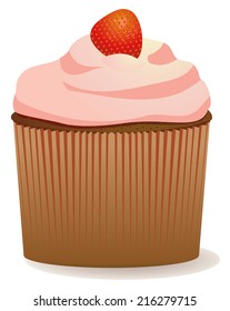 Cupcake with cream and strawberry vector