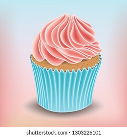 Cupcake with cream. Sweet cupcake