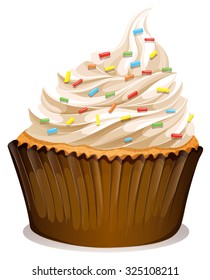 Cupcake with cream and toppings illustration