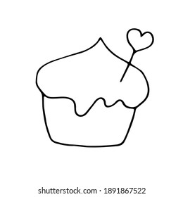 Cupcake with cream, vector hand drawing doodle illustration