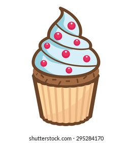 Cupcake with Cream Vector Icon Illustration on White Background