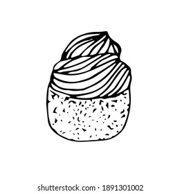 Pastel con crema, ilustración vectorial, boceto dibujado a mano
