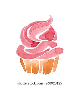 cupcake with cream. watercolor illustration