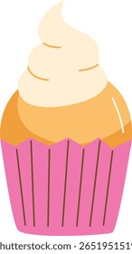 Cupcake com glacê cremoso na xícara de papel rosa