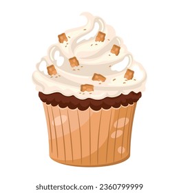 Cupcake with crunchy cookies icon design isolated