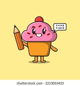 Cupcake cute cartoon clever student with pencil style design in flat modern style design
