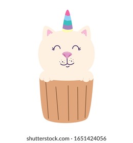 cupcake of cute cat unicorn fantasy icon vector illustration design