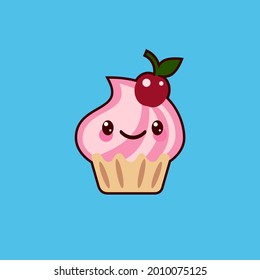 Cupcake cute kawaii. Vector illustration 