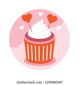 Cupcake decorated with a heart shaped. Happy valentine's day. flat icons design. vector illustration