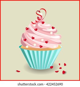 Cupcake decorated with hearts
