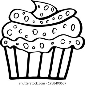 cupcake with decoration vector isolated black and white outline element for coloring
