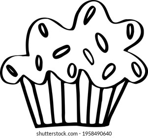 cupcake with decoration vector isolated black and white outline element for coloring