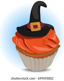 Cupcake with a decorative hat at top.Vector illustration.