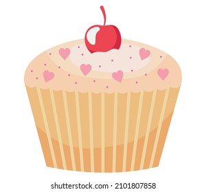 cupcake with decorative hearts and cherry