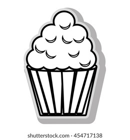 Cupcake delicious desert in black and white colors, isolated flat icon.