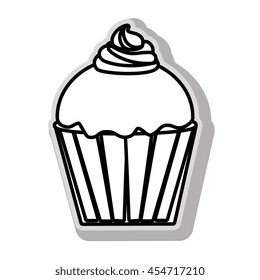 Cupcake delicious desert in black and white colors, isolated flat icon.