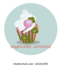 cupcake design, catering service.Menu cover, web icon hand drawn