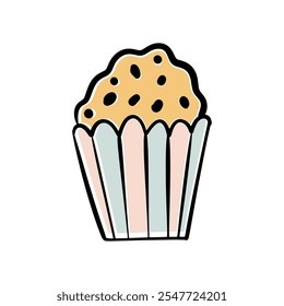 Diseño de la magdalena, postre de muffin dulce y comida tema de Ilustración vectorial icono de muffin. Vainilla y chispas de chocolate. Ilustración vectorial en estilo plano simple.