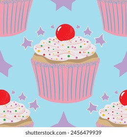 Ilustración de patrón de repetición de Vector de diseño de cupcakes