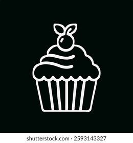 cupcake, dessert, cake, baked goods, sweet, food, food illustration, line art, outline, simple, minimalist, cherry, frosting, sweets, pastry, bakery, coffee shop, restaurant, cafe, delicious, yummy