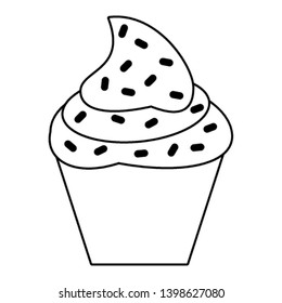 Cupcake dessert cartoon in black and white