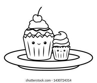 Cupcake dessert cartoon design vector illustration