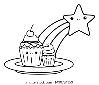 Cupcake dessert cartoon design vector illustration