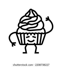 cupcake dessert character line icon vector. cupcake dessert character sign. isolated contour symbol black illustration