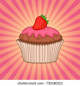 Cupcake Dessert Fast Food American Style Vector Art Design