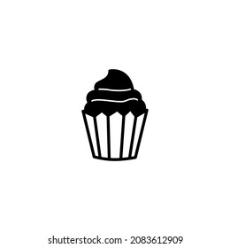 Cupcake dessert food icon symbol in solid black flat shape glyph icon, isolated on white background