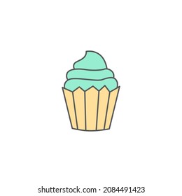 Cupcake dessert food icon symbol in color icon, isolated on white background